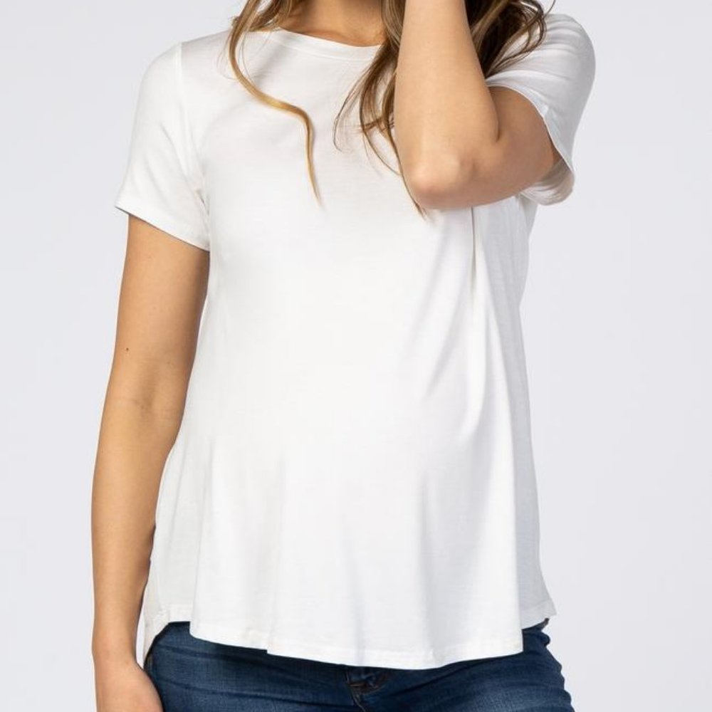 Ivory Solid Basic Short Sleeve Maternity Top - image 1